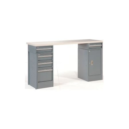 Global Equipment Cabinet Workbench w/ Plastic Top   5 Drawers, 72"W x 24"D, Gray 432235
